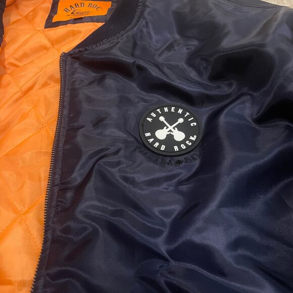 Hard Rock Guitar Company Quilted Bomber Jacket XXL | Navy Orange Nylon, Worn 1x - Picture 11 of 13